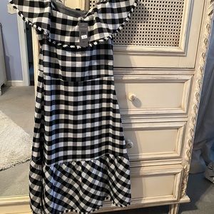 NEW Banana Republic black & white checked off the shoulder summer dress